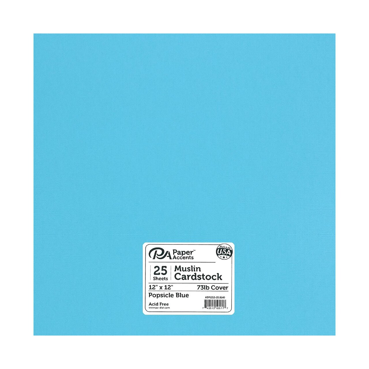 PA Paper Accents Muslin Cardstock 12" x 12" Popsicle Blue, 73lb colored cardstock paper for card making, scrapbooking, printing, quilling and crafts, 25 piece pack